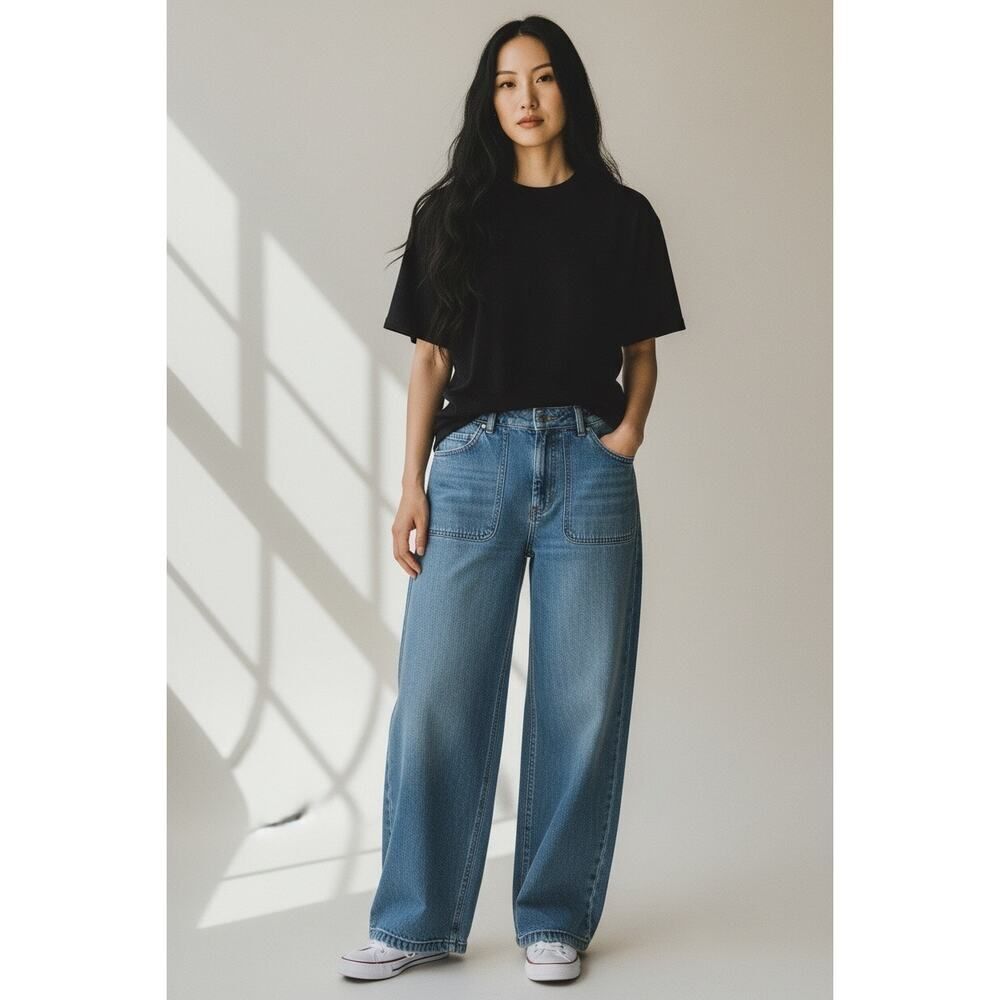 Madewell Emmett Wide-Leg jeans, front patch pockets, size 31